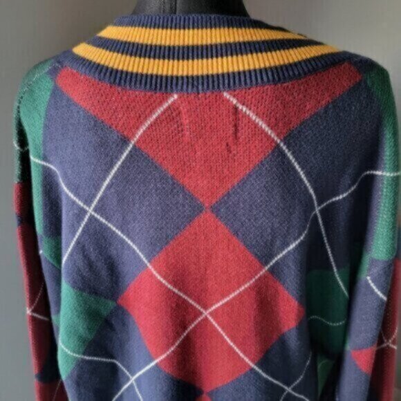 LEVI'S Preppy Argyle RETRO 90's Stay Loose Oversized V-Neck Sweater Sz Large - Picture 2 of 16